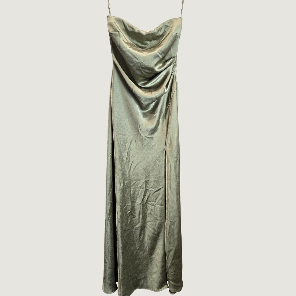 bec + bridge Olive Green Satin Cowl Neck Maxi Dress